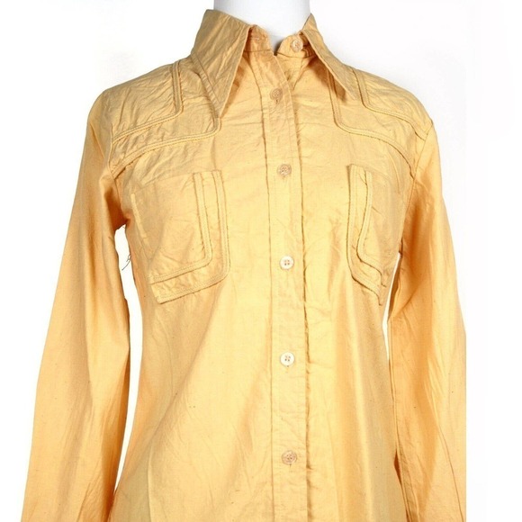 Vintage 1970s Noodle Soup Shirt Blouse Button Down Yellow Fitted Sz S - Hey Viv - Picture 5 of 9